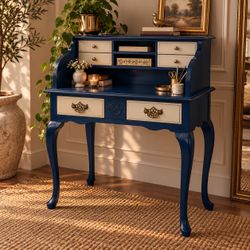 Navy Blue Secretary Desk with Hutch