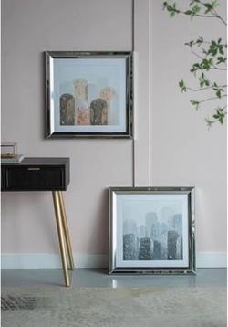 New 23.6" H Square-Shaped Blue & Orange PS/Mirror Kaiden Crystal Mirror Framed (Set of 2), Wall Art