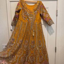 EID PAKISTANI BRIDAL GUEST WEDDING DRESS YELLOW MAXI SIZE LARGE EXTRA LARGE 