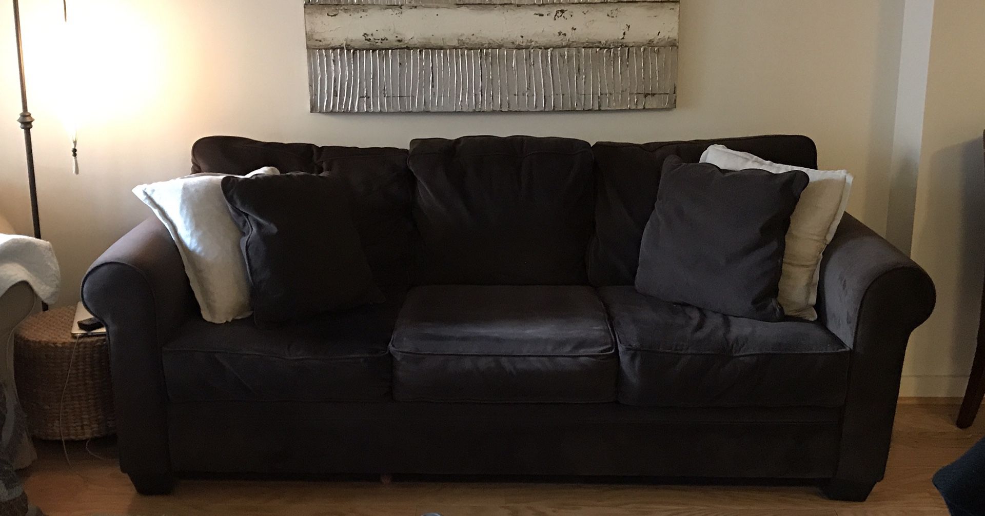 PICKUP THIS WEEKEND FOR A DISCOUNT- Brown Microsuede Couch