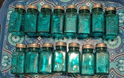 Vintage Teal Salt and Pepper Shaker Glass Set, Retro Style 4"×1.5" ( Set of 15)