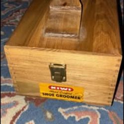 Vintage KIWI Shoe Groomer Kit – Wooden Box w/ Foot Rest & Supplies