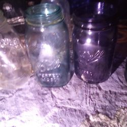 Vintage Blue,Clear Mason Jars
