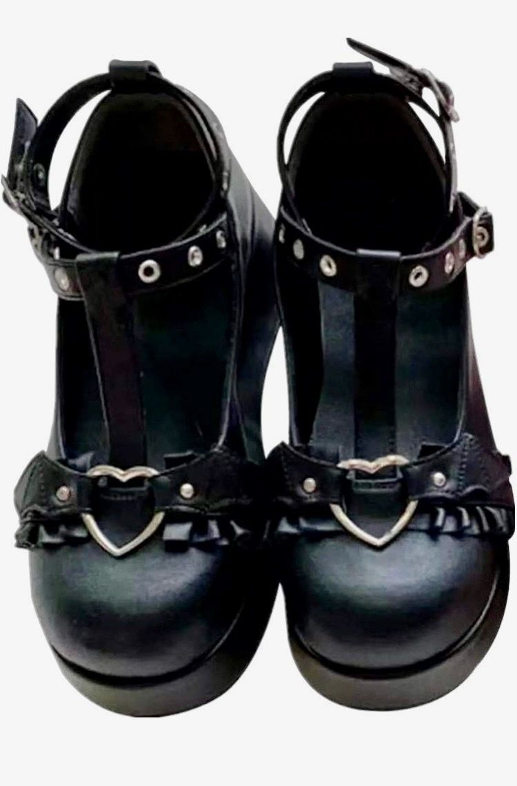 AOSPHIRAYLIAN Black Mary Jane Shoes Round Toe Buckle Ankle T-Strap Goth Platform
