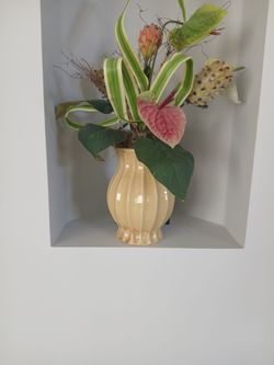 Yellow Glazed Ceramic Ribbed Vase