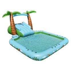 New Portable pool Water spray arch Two-step slide Ages 3+ Easy hose connection Heavy-duty handles Heavy-gauge PVC for long-term use Speedy inflation a