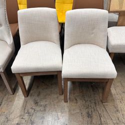 BESTANO Modern Dining Chairs with Wood Legs Set of 2, Farmhouse Linen Fabric Upholstered Dining Room Chairs Armless Kitchen Side Chairs with Back, Bei