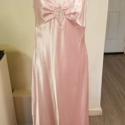 Satin Pink Long Dress Bling Gown Size XL