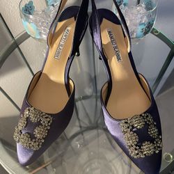 Manalo Blaknik Navy Blue Dress Sling backs 
