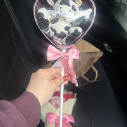 Plush Cow Valentines Lollipop