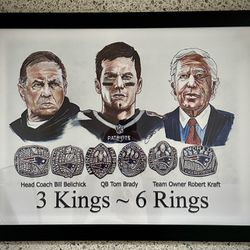 3 Kings 6 Rings NE Patriots Art: Brady, Kraft, Belichik