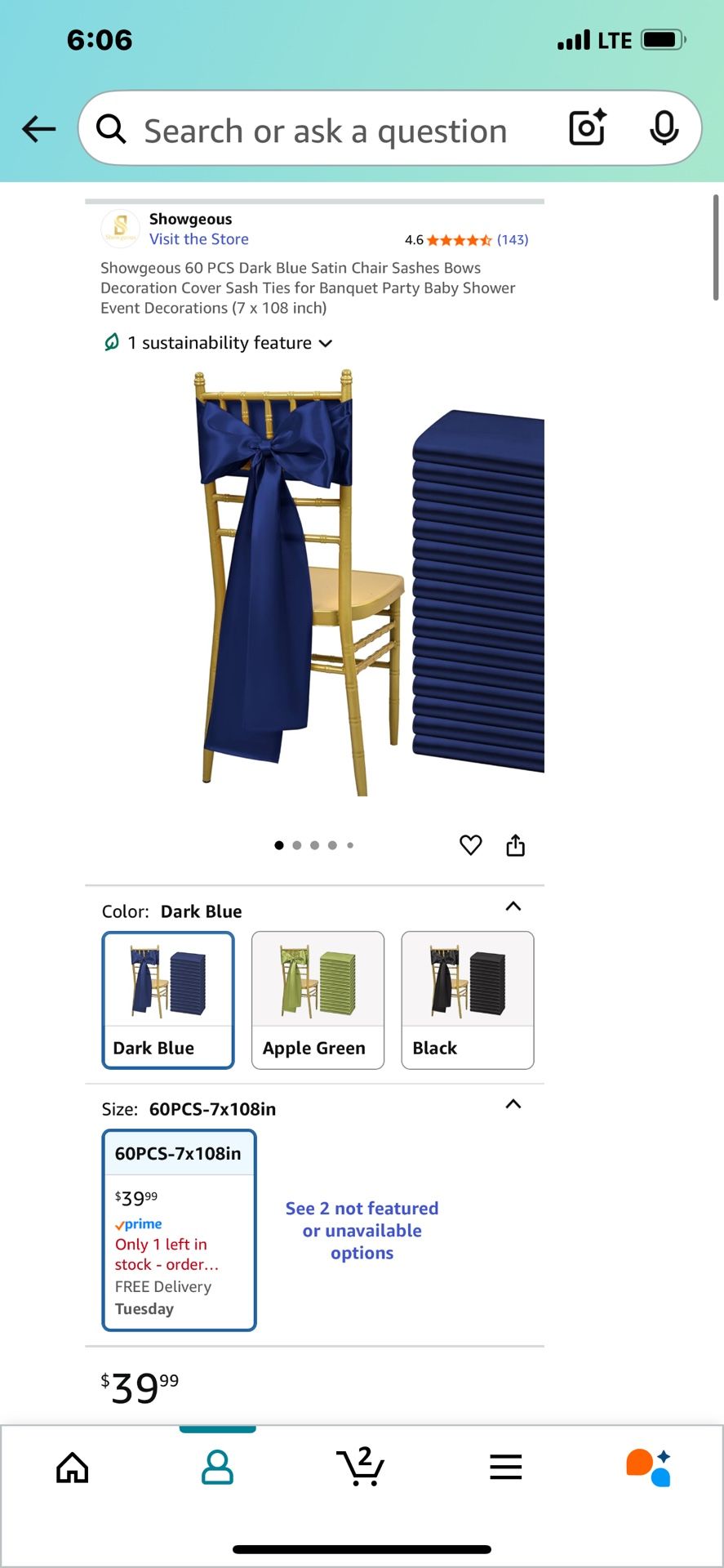 60 PCS Dark Blue Satin Chair Stashes