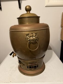 Vintage Brass Samovar Tea Hot Water Urn 20in Lion Ring Handles Spigot