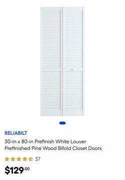 Reliabilt 30x80 White Louver Pine Bifold Closet Doors