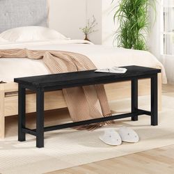 Table Bench, Pair of 2, Dining Bench, Thickened Steel Frame, Wood Bench, Industrial Style, for Kitchen and Dining Room, 12''Dx38.5''Wx17''H, Rustic Bl