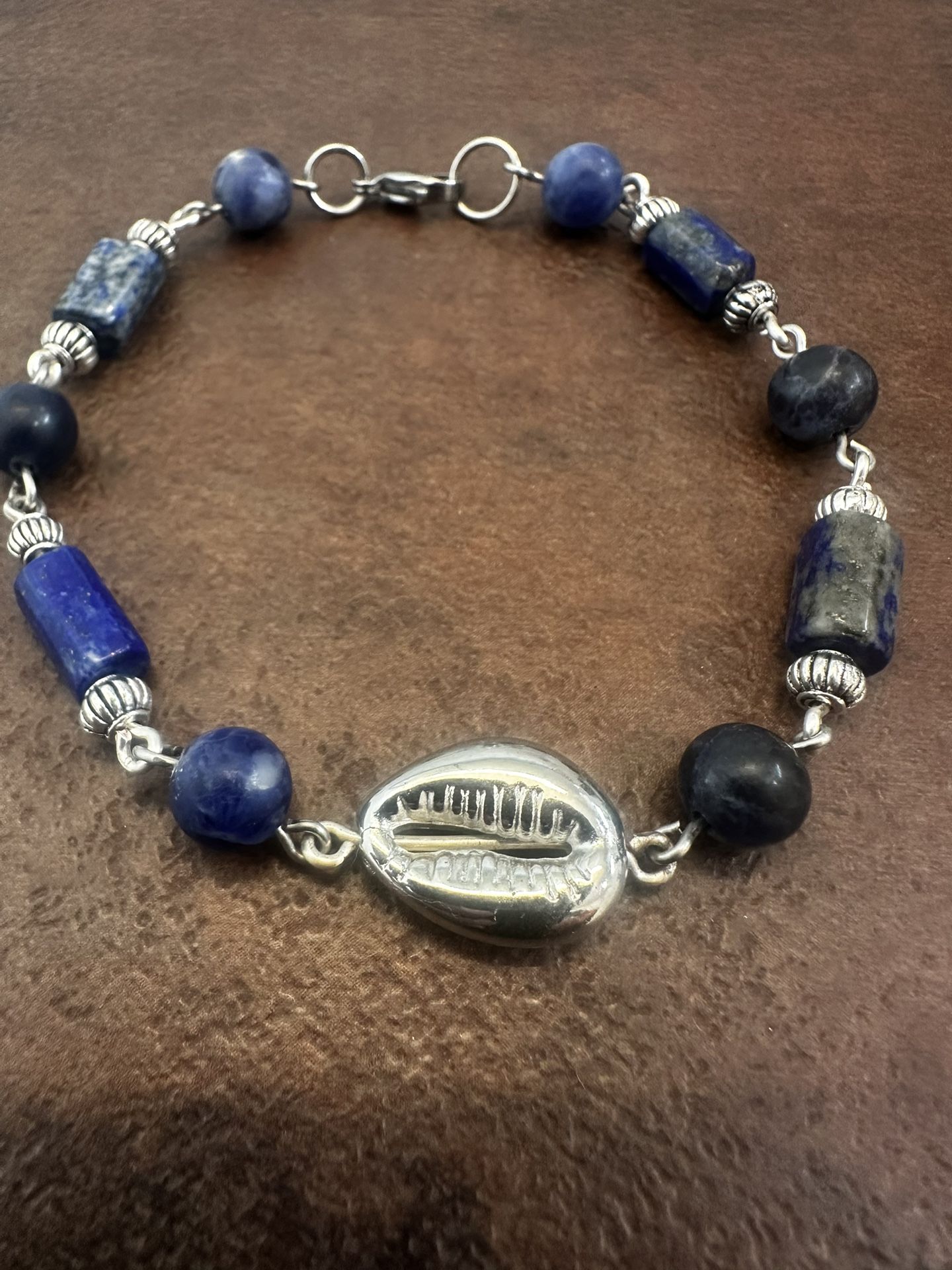 Blue Lapis Lazuli and Silver Beaded Bracelet
