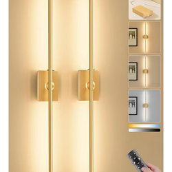 Battery Operated Wall Sconces Set of 2, 10000mAh Wireless Rechargeable 3000-6000K Dimmable 350° Rotate Wall Light with Remote for Living Room, Bedroom