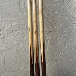 Lot Of 3 VINTAGE DUFFERIN POOL WOOD Maple Leaf 21, 19,18 CUE RED MAPLE LEAF 