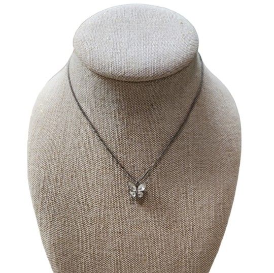 Silver Toned Bling Butterfly Pendant Necklace