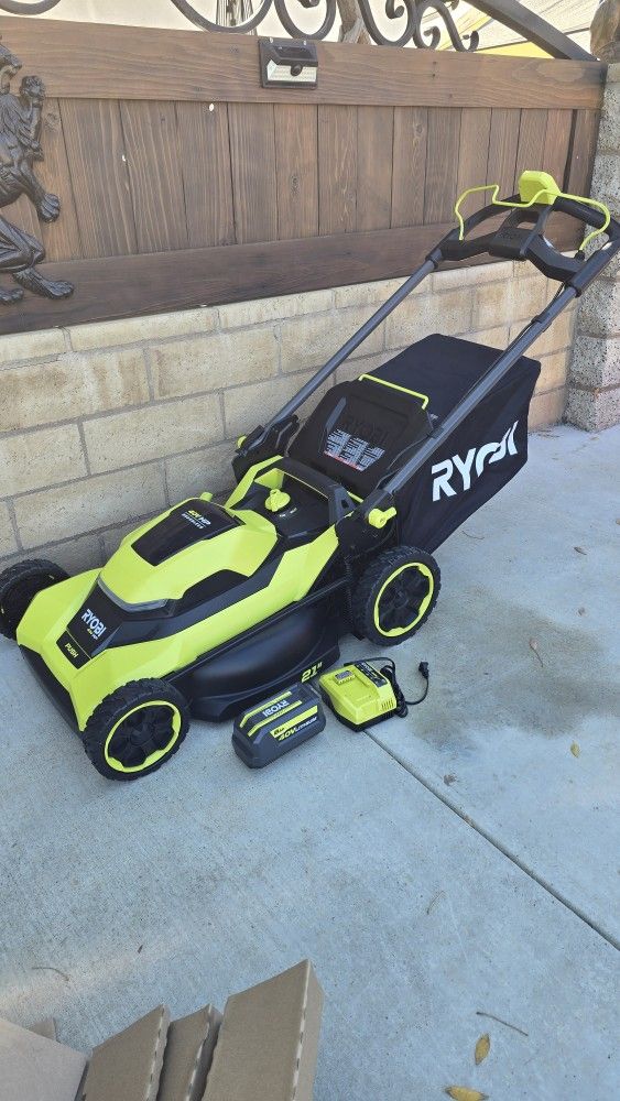 Ryobi 40v Hp Brushless 21-in Cordless Battery Walk Behind Push Lawn Mower