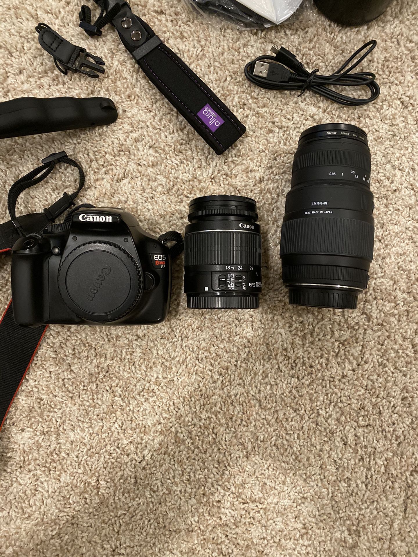 Canon Rebel T3 with several accessories + 2 lens!!