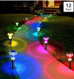 (B-46) Solar Lights Outdoor Waterproof 12 Pack Garden Decor Color Changing Pathway Stake Lights for Yard Patio Lawn Planter Landscape Path, Auto On/Of