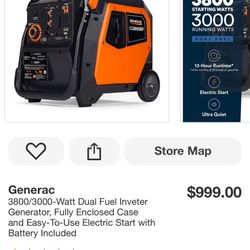 3800/3000-Watt Dual Fuel Inverter Generator, Fully Enclosed Case and Easy-To-Use Electric Start with Battery Included