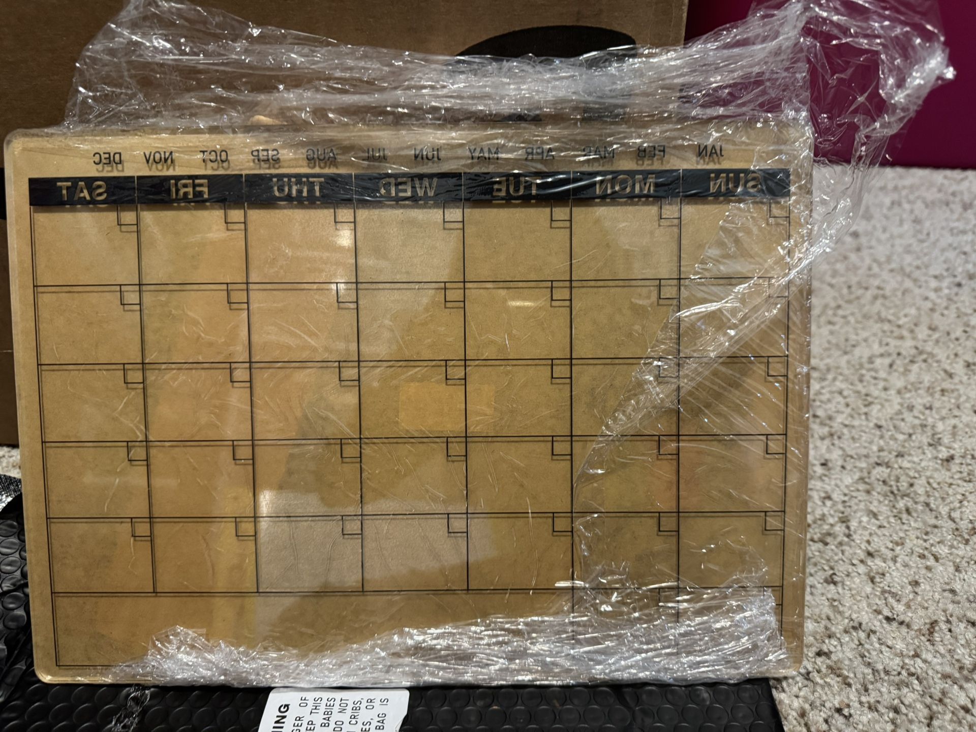 Acrylic Monthly Calendar With Wooden Base. Includes Dry Erase Pens And Eraser