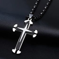 Uniquely Crafted Multi-layer 2-Tone Cross Pendant With 24"Byzantine Necklace 