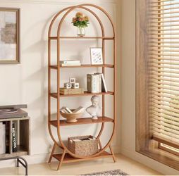 XK00607 5-Tier Open Bookshelf, 70.8" Tall Arched Bookcase, Modern Brown Storage Bookshelves, Freestanding Display Rack Shelving Unit for Office, Bedro