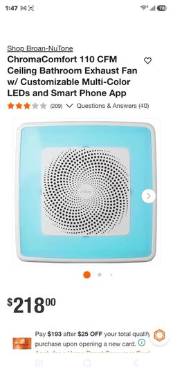 Brand new bathroom ventilation fan. Custom led color settings. Led light ceiling fan