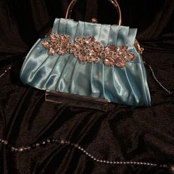 Jeweled Satin Clutch With Jeweled Embellishment