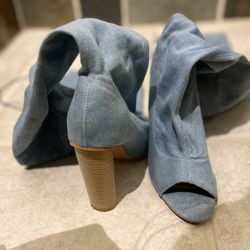 Fashion Nova Light Blue Denim knee Boots 