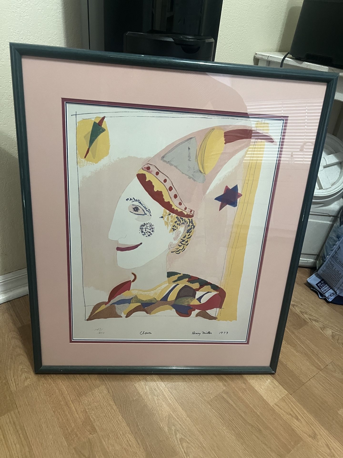 ヘンリー・ミラー　直筆サイン『Clown』リトグラフ 1973年 0723F ヘンリー・ミラー 直筆サイン『Clown』リトグラフ 1973年 0723F