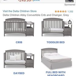 Abby convertible bed and changer, grey