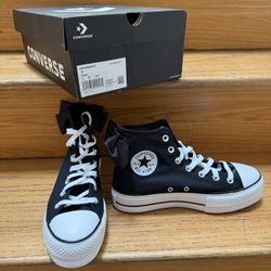NEW Converse Chuck Taylor All Star Lift Platform Bows Satin Black