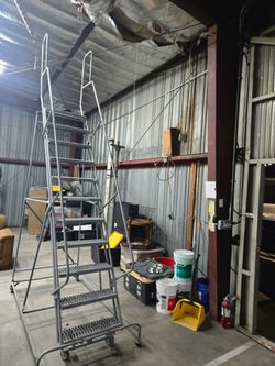 Rolling Industrial Safety Ladder with Handrails