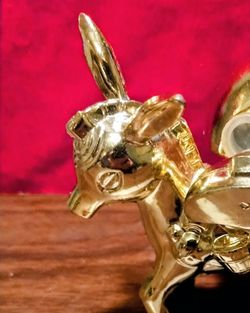 Gold-Tone Brass Donkey Figurine with salt and pepper shakers
