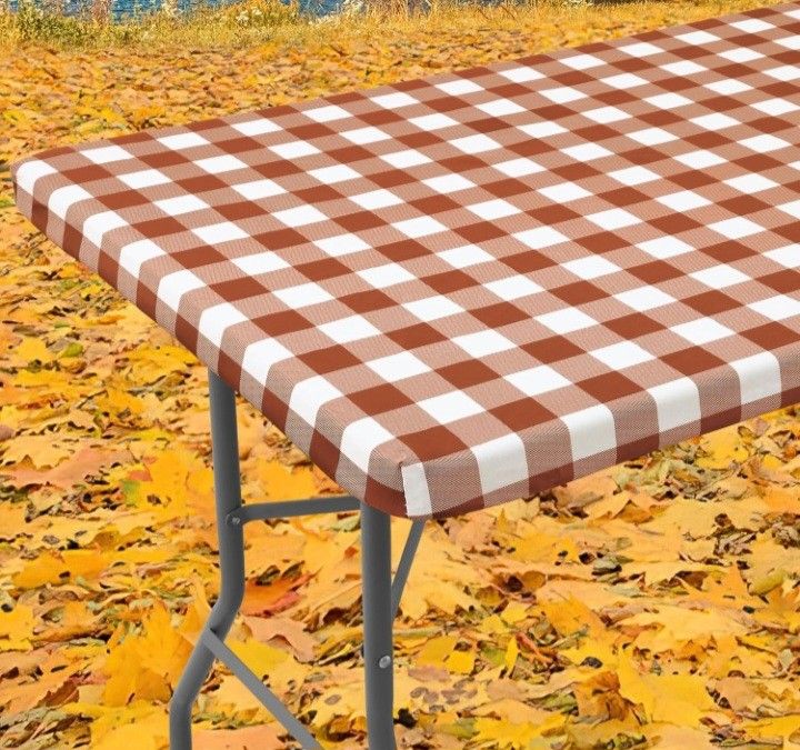 Smiry Rectangle Picnic Table Cloth, Elastic Waterproof Fitted Vinyl Tablecloths,