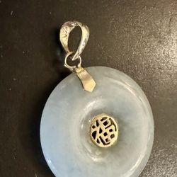 BEAUTIFUL 585 Solid 14k Yellow Gold / Green Jade Disc  Pendant CHARM  Wide 31.56 mm 