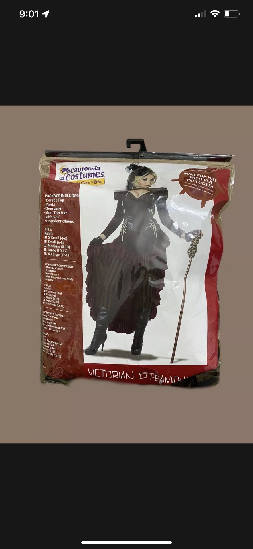 Victorian Steampunk Girl Brown Fancy Dress Up Halloween Deluxe Adult Costume With Steampunk Costume Cane Included