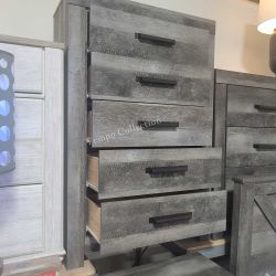 CHEST, 5 DRAWER, GREY, ASSEMBLED, MODERN - [NEW]
