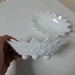 Vintage Nilk Glasd Westmoreland Bramble Maple Leaf Oval Dish