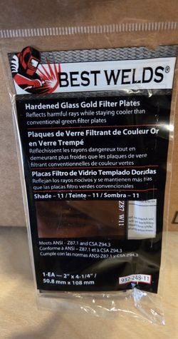 Best Welds Hardened Glass Gold Replacement Welding Lens – Advanced Passive Filter Plate 2" x 4-1/4", 10 Pack