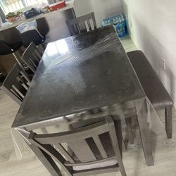 Like New Gray Dining Table With 4 Chairs And A Bench In Great Condition Asking $450!!!  
