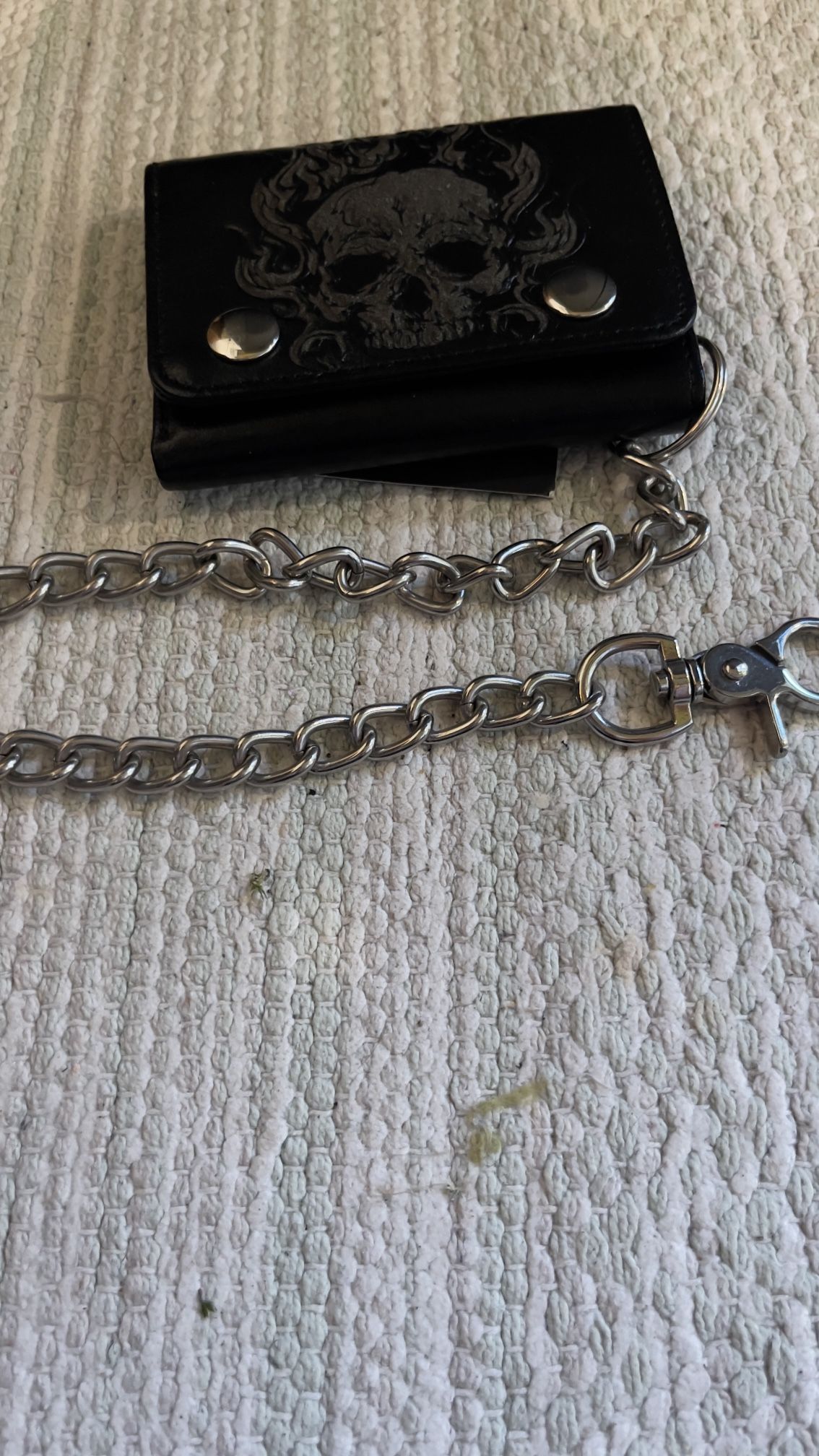 Black leather wallet with chain