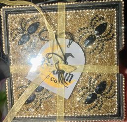 Halloween Spider Beaded Drink Coasters & Holder Home Decor Set of 4
