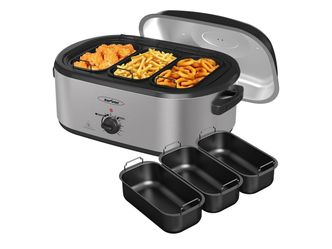 Sunvivi Electric Roaster Oven, 24 QT Turkey Roaster Oven with 3 Bin Buffet Server,