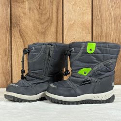 Adorababy Kids Winter Snow Boots Quilted Gray Green Zipper Drawstring EU 27
