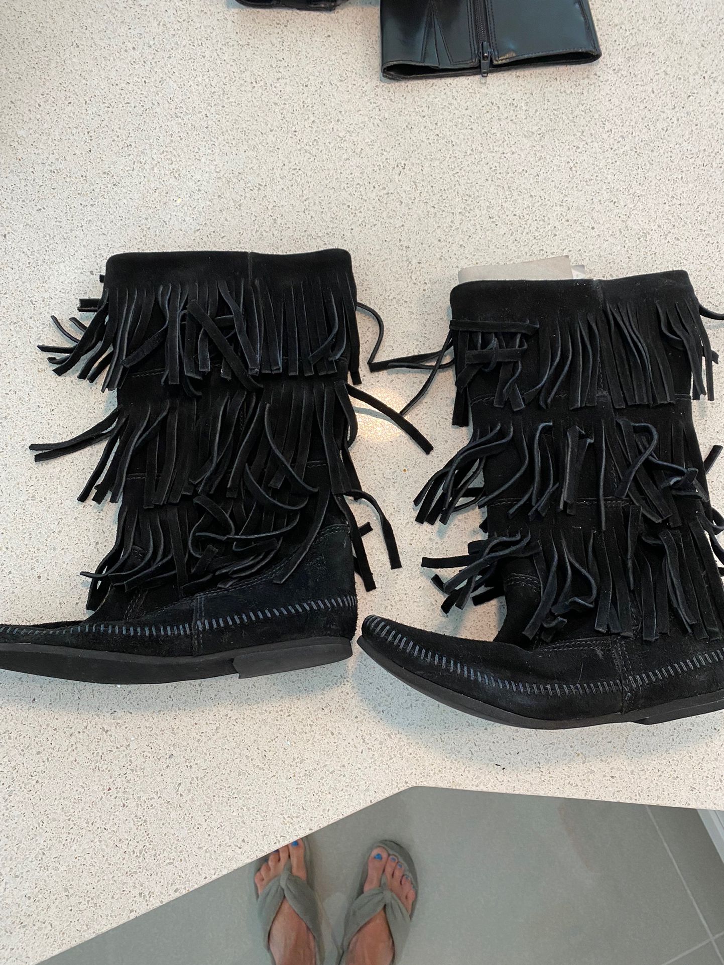 Ladies Black Suede Fringed Ankle Boot